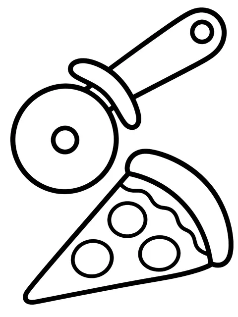 Easy Pizza cutter and a slice coloring page