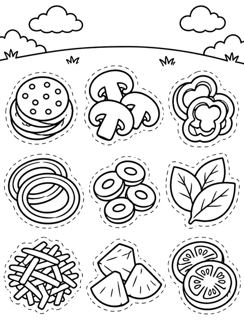 Sheet of toppings to cut out coloring page