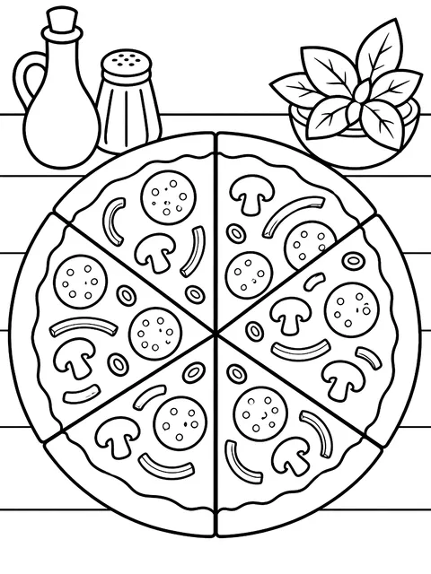 Pizza cut into eight slices coloring page
