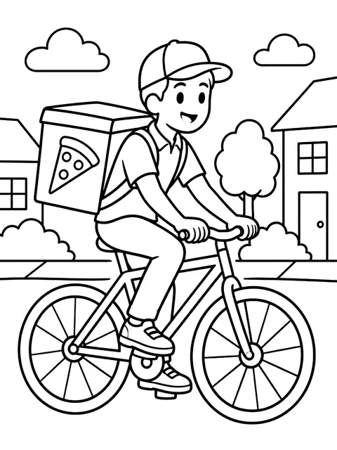 Pizza delivery on a bicycle coloring page