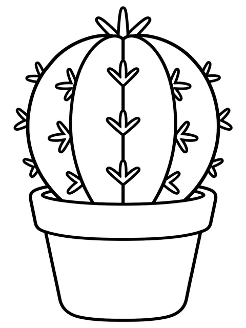 Easy Round cactus in a pot coloring page
