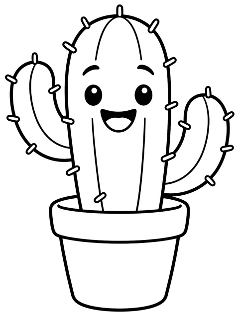 Easy Smiling cactus coloring page