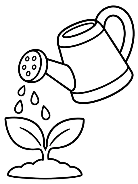 Easy Watering can and a sprout coloring page