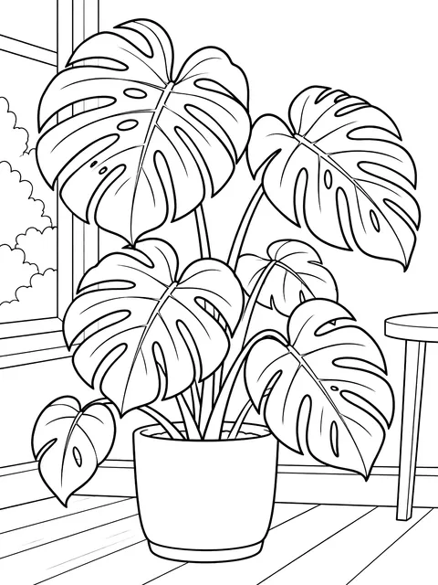 Monstera with split leaves coloring page