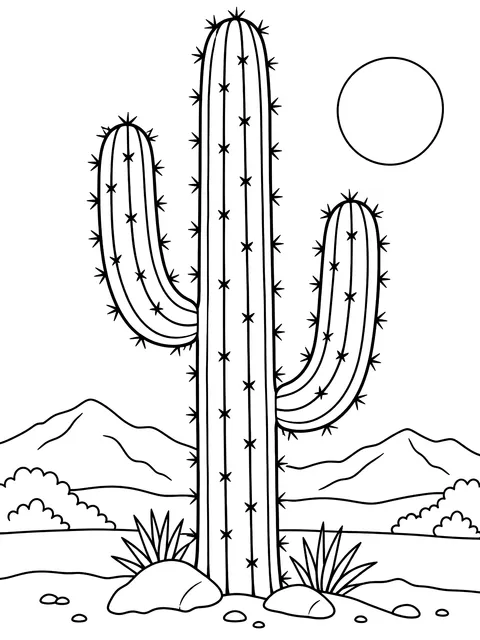 Tall cactus with arms coloring page