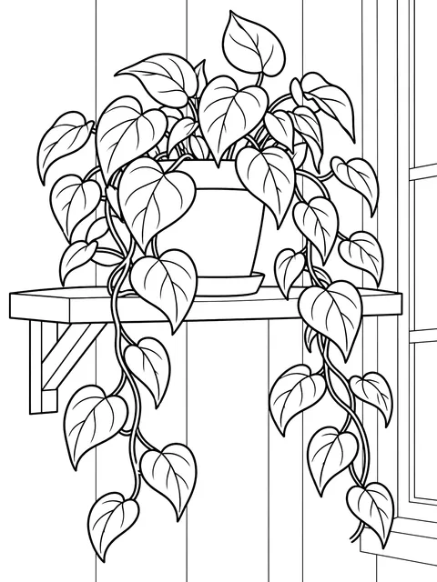 Trailing vine on a shelf coloring page