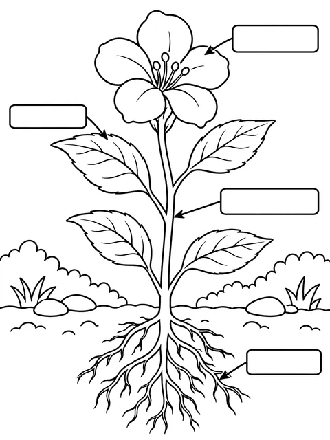 Parts of a plant with blank labels coloring page