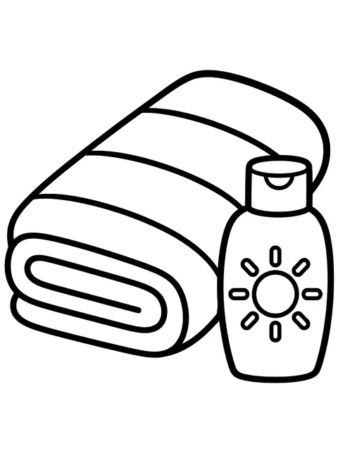 Easy Towel and sunscreen bottle coloring page