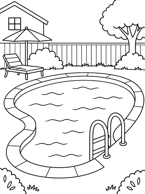 Backyard pool with a ladder coloring page