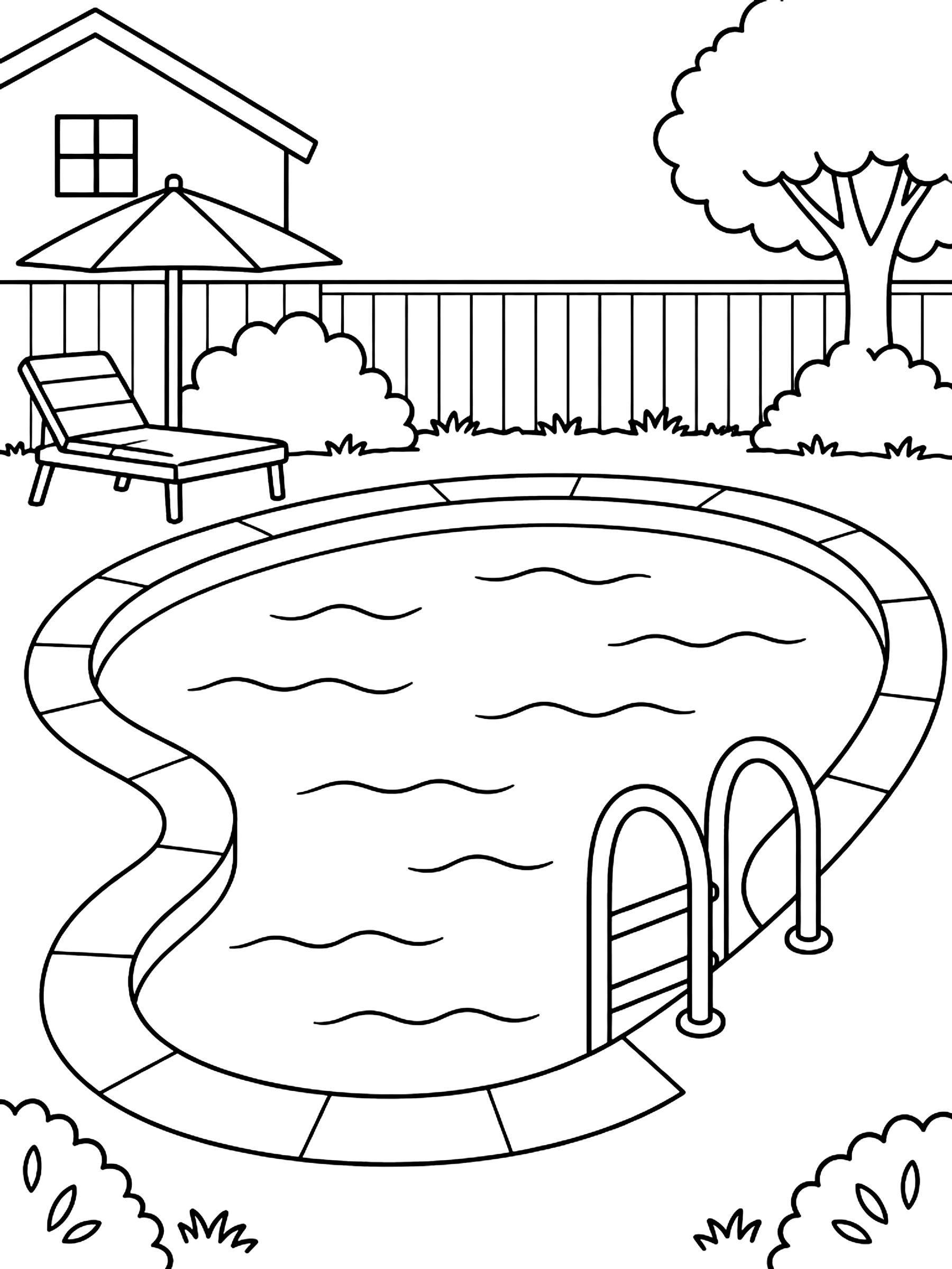 Backyard pool with a ladder coloring page