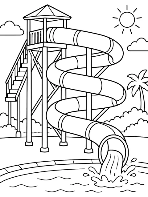 Twisting water slide coloring page