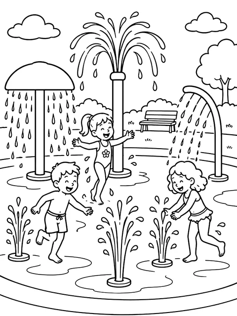 Splash pad with fountains coloring page
