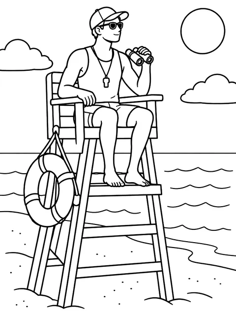 Lifeguard on a tall chair coloring page