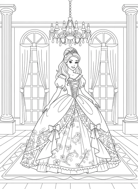 Princess in a ball gown coloring page
