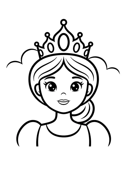 Easy Princess portrait with tiara coloring page