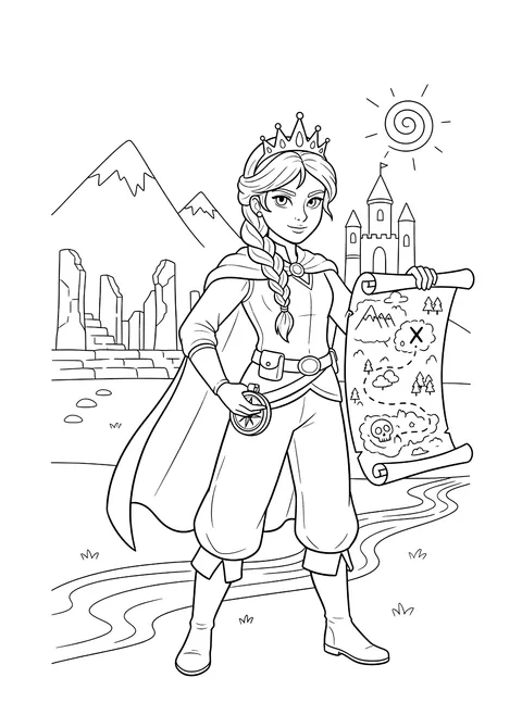 Adventurer princess with a map coloring page