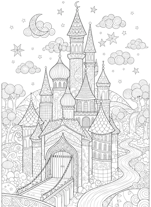 Detailed Fairy-tale castle coloring page