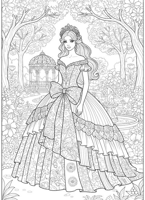 Detailed Detailed gown fashion page coloring page