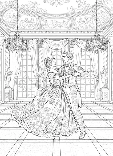 Detailed Ballroom dance coloring page