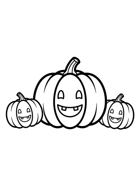 Easy Three pumpkins in a row coloring page