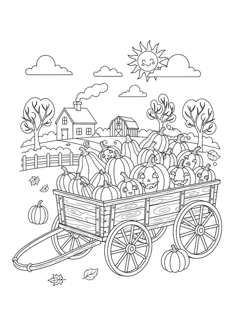Wagon full of pumpkins coloring page