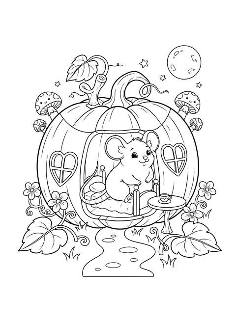 Mouse living in a pumpkin house coloring page