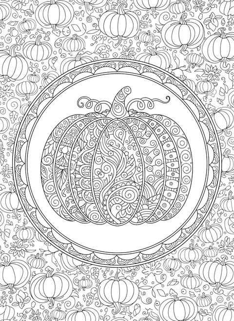 Detailed Pumpkin mandala coloring page