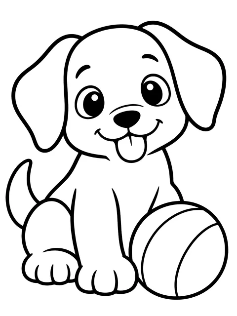 Easy Puppy sitting with a ball coloring page