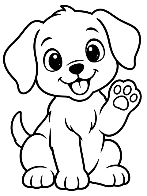 Easy Puppy holding up a paw coloring page