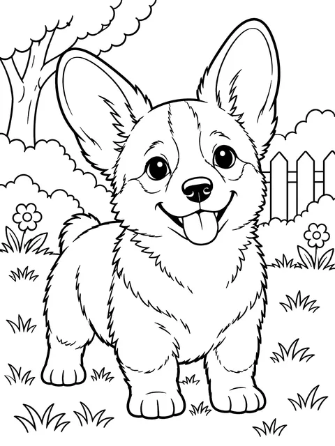 Corgi puppy with big ears coloring page