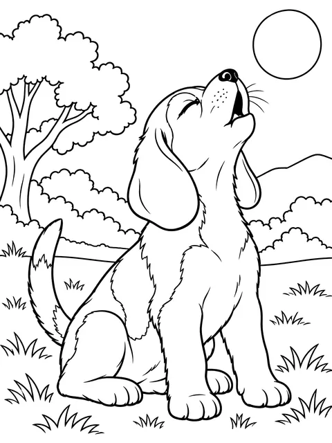 Beagle puppy howling coloring page