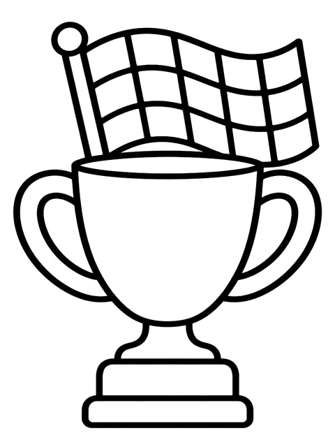 Easy Racing trophy with a checkered flag coloring page
