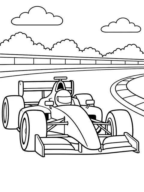 Open-wheel race car coloring page