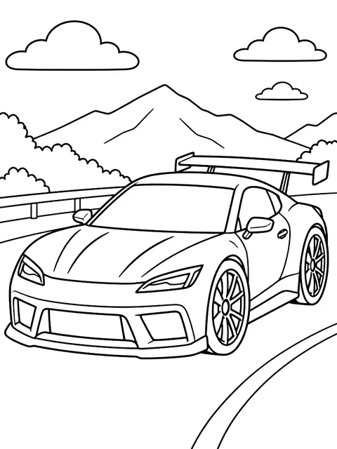 Sports car with a big spoiler coloring page