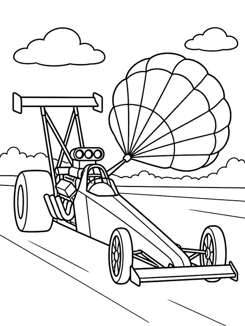 Dragster with a parachute coloring page