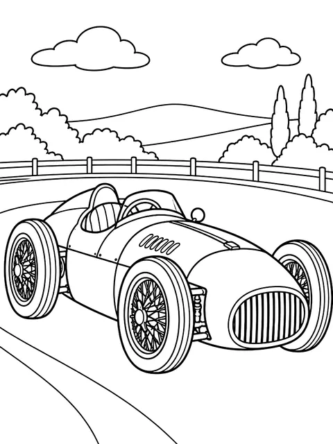 Vintage race car with wire wheels coloring page
