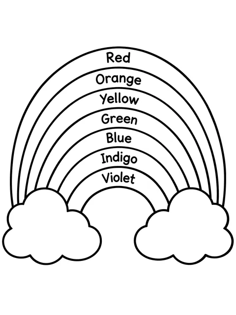Easy Rainbow with a color name in each band coloring page