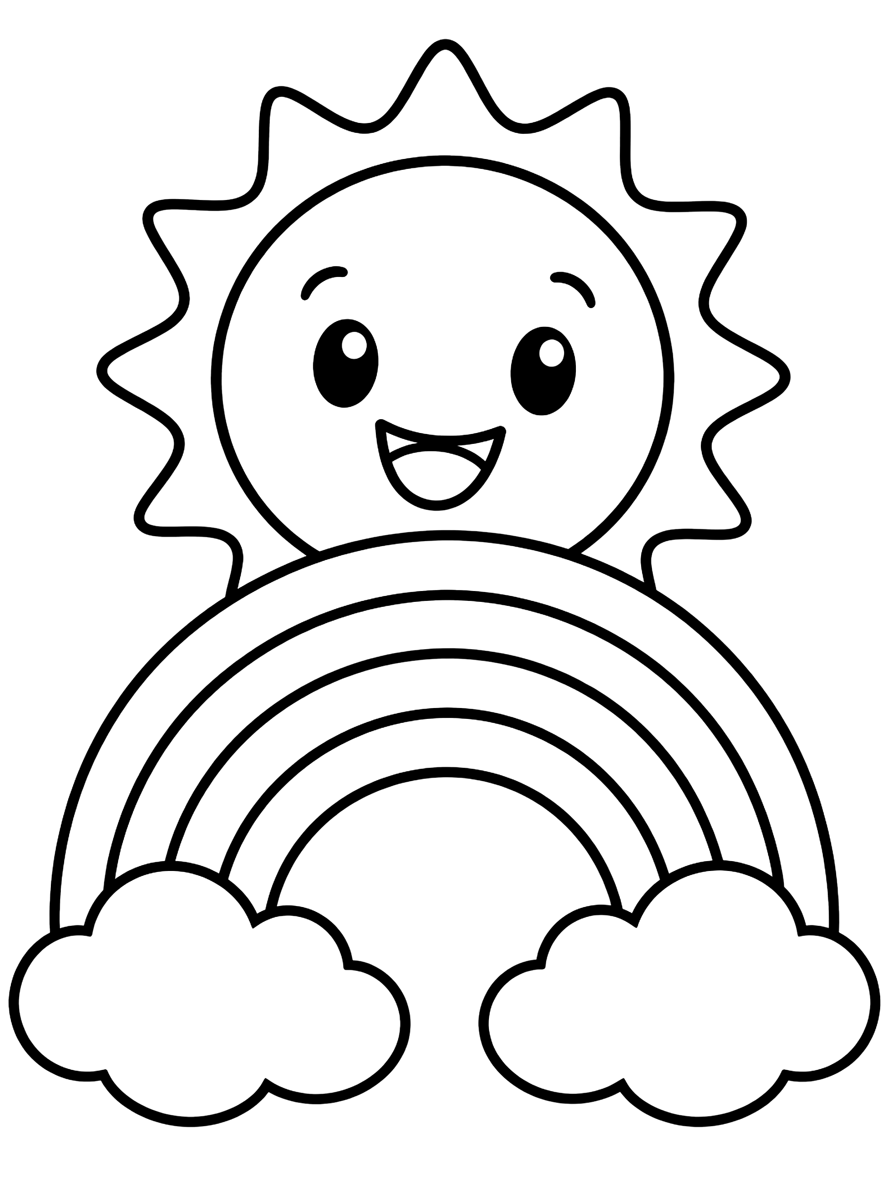 Easy Rainbow with a smiling sun coloring page