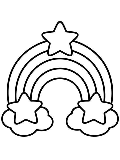 Easy Rainbow with three stars coloring page