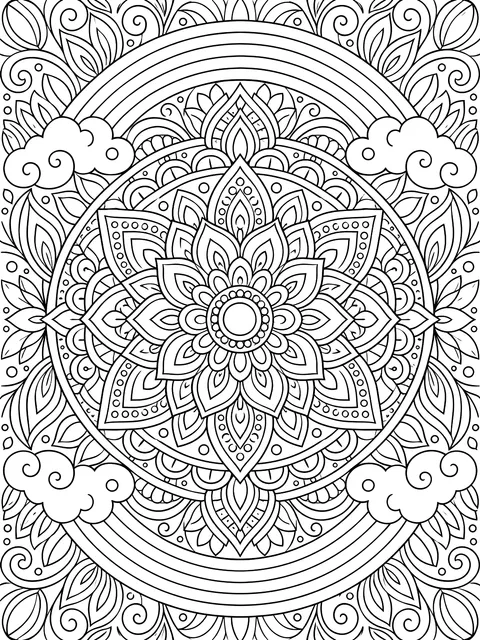 Detailed Rainbow mandala coloring page