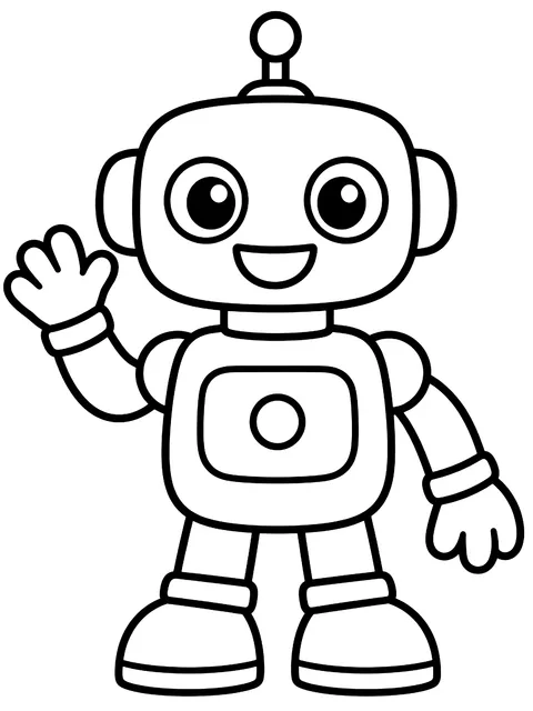 Easy Friendly robot waving coloring page