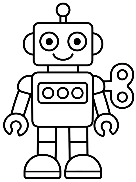 Easy Wind-up tin robot with a key coloring page