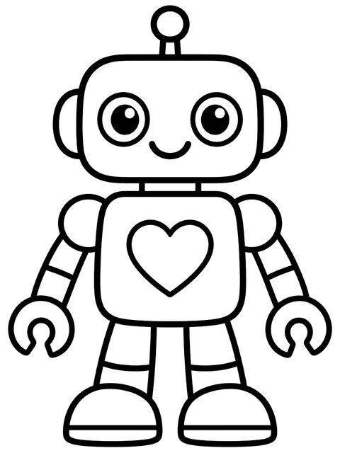 Easy Robot with a heart light on its chest coloring page