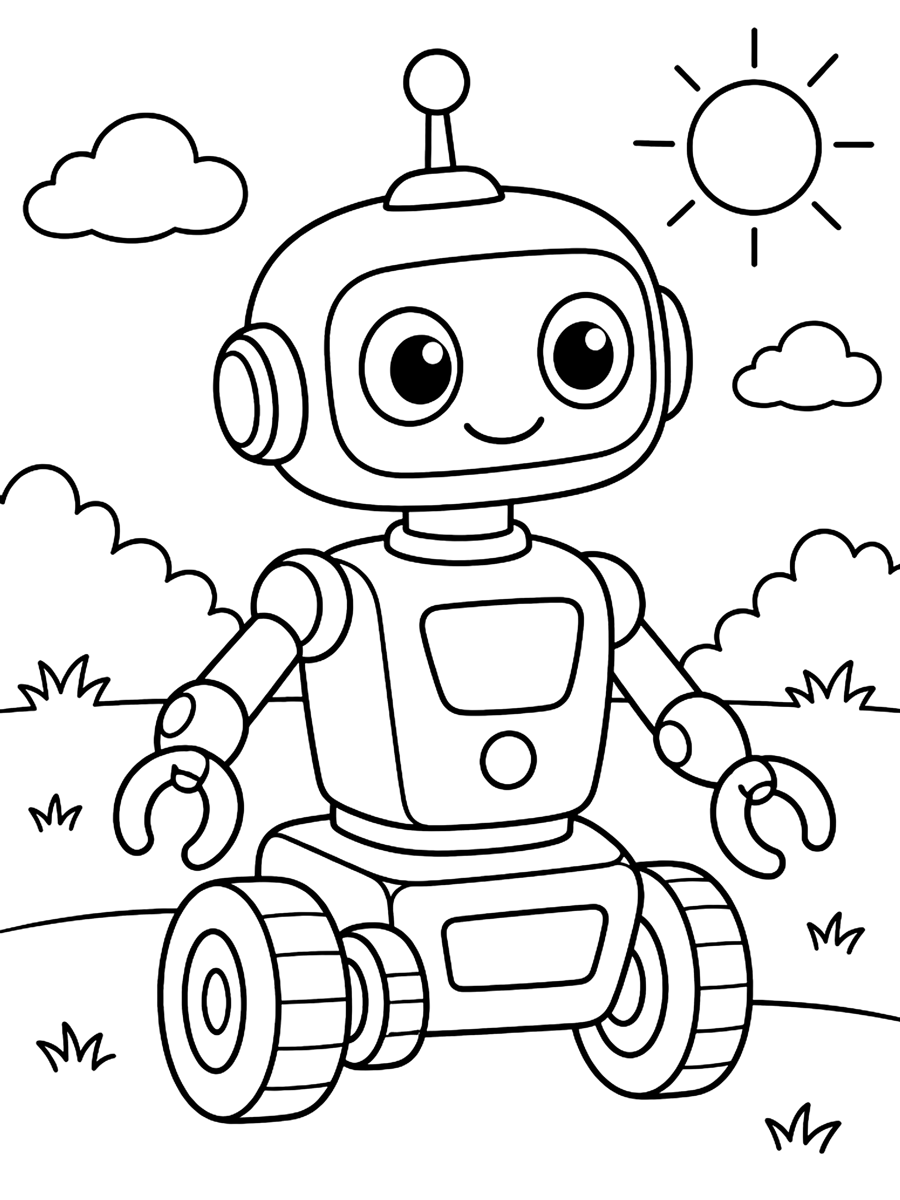 Robot on wheels coloring page