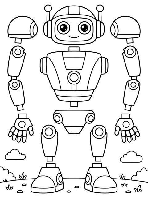 Robot parts sheet to cut and build coloring page