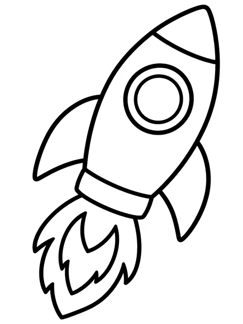 Easy Rocket blasting off with flames coloring page