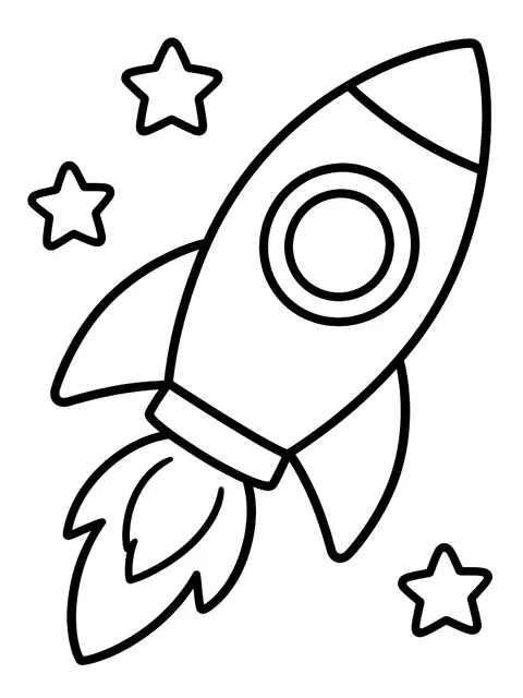 Easy Rocket flying past stars coloring page
