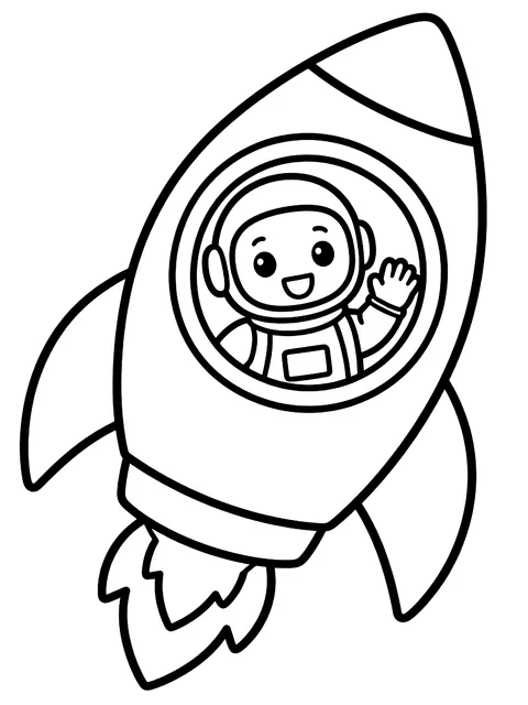 Easy Astronaut waving from a rocket window coloring page