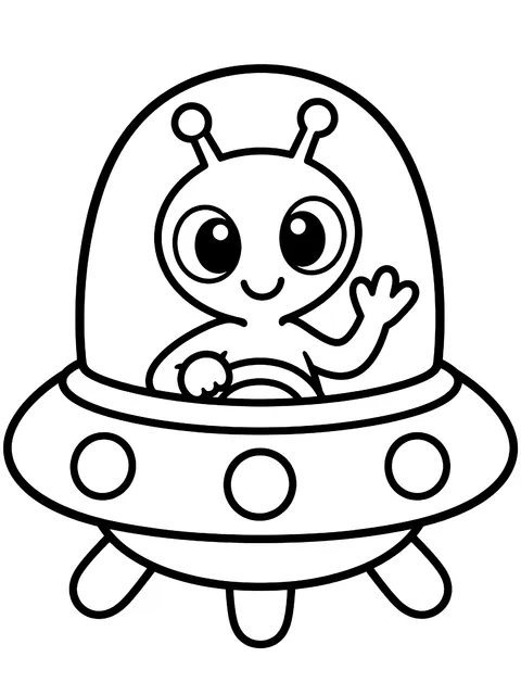 Easy Friendly alien in a flying saucer coloring page