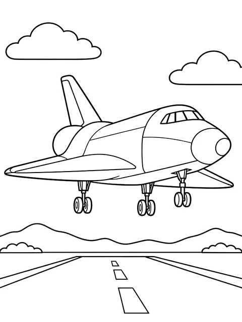Spaceplane gliding in to land coloring page